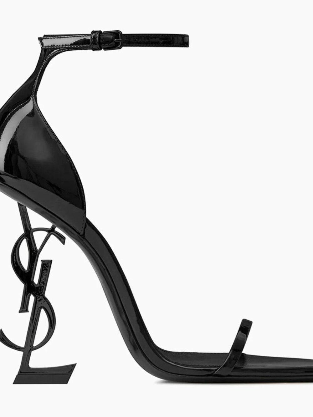 Saint Laurent Opyum 110 Black Patent Leather YSL Logo Sandal Heel Pump 39.5
